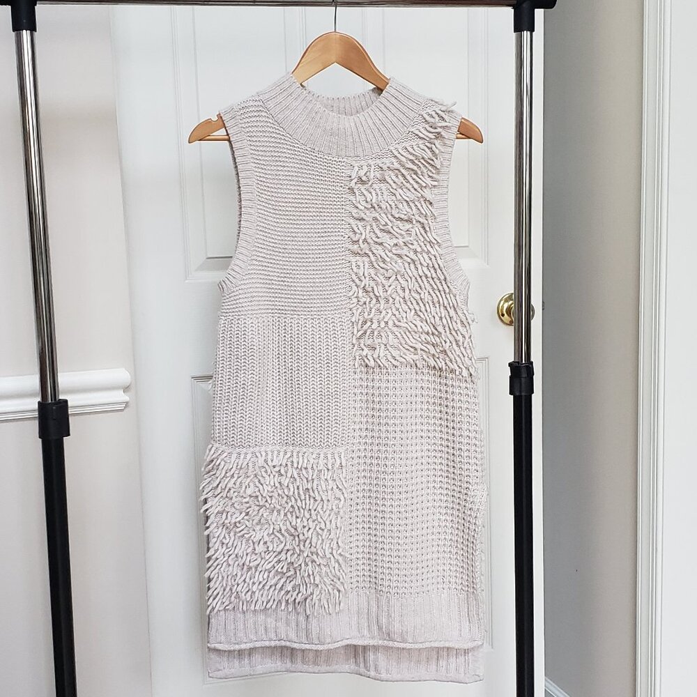 Anthropologie Women's Pilcro Cream Summit Mock Neck Textured Sweater Vest